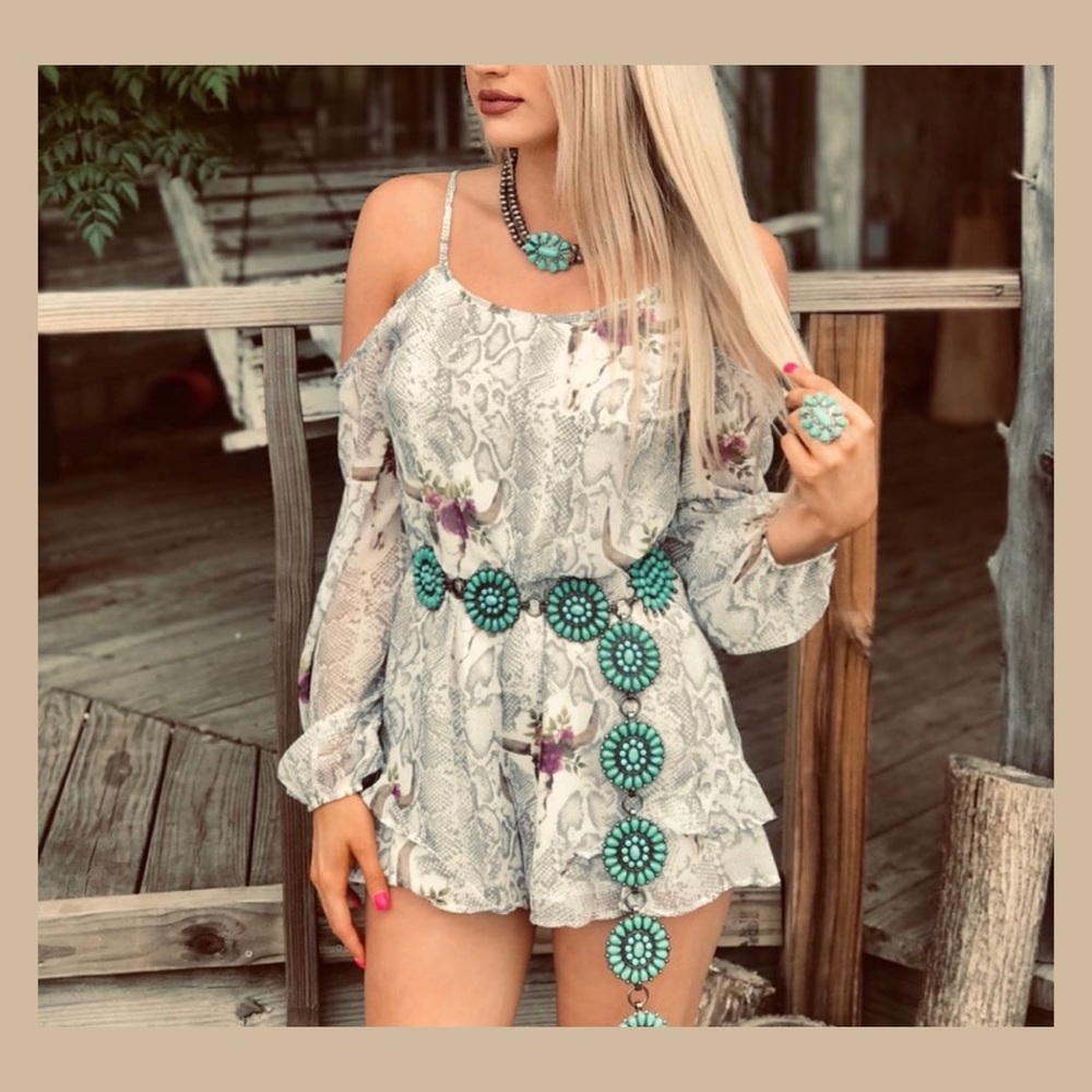 Floral Steer Skull Romper